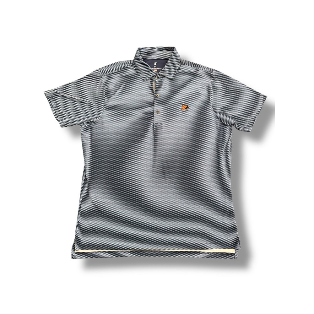 Fairway‎ Greene Men's XL Golf Polo Shirt Navy Blue Geometric Print Made in USA - Picture 2 of 10